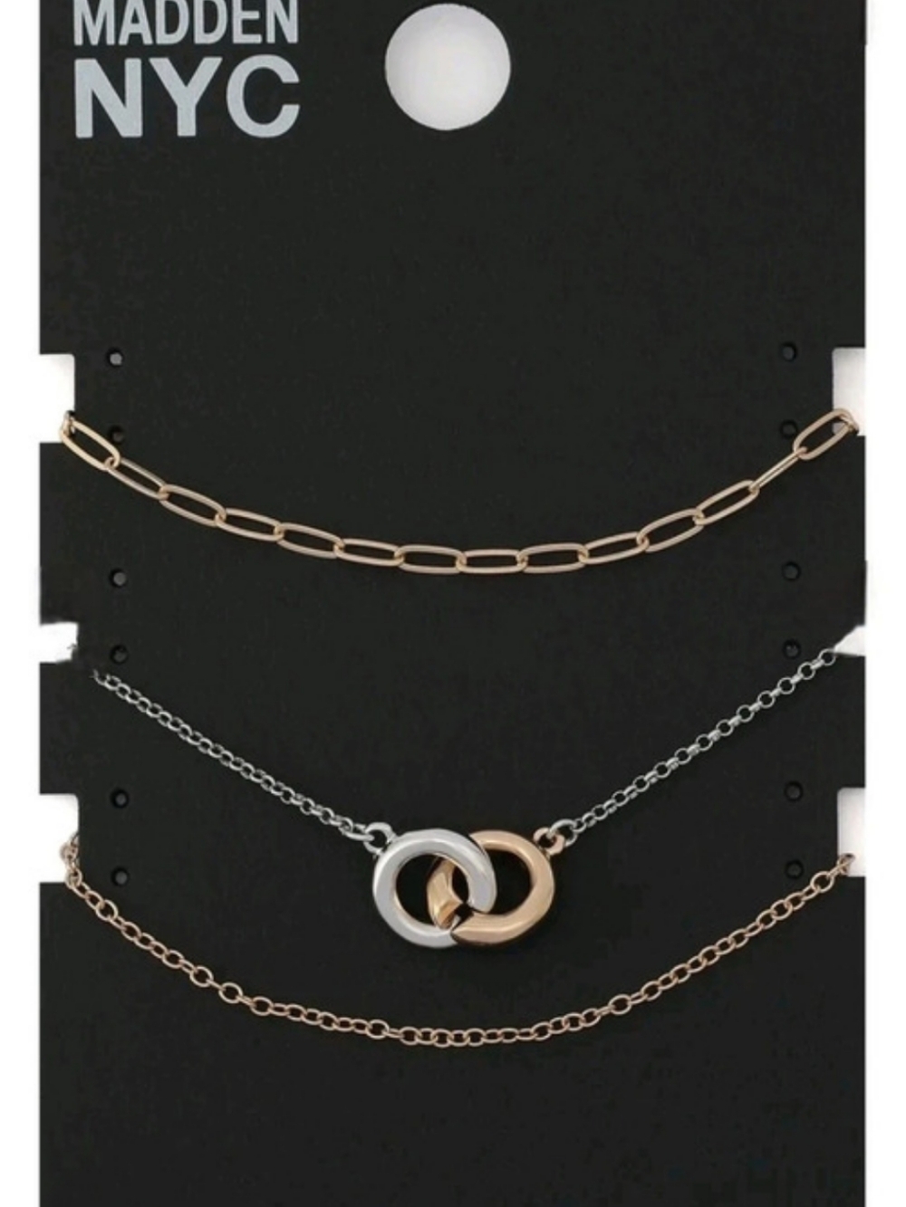 Madden NYC Women's Fashion Two-tone Mixed Chain Strand 3-Piece Bracelet Set